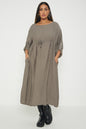 One Size  Crepe Turn Up Sleeve Pocket Midi Long Dress