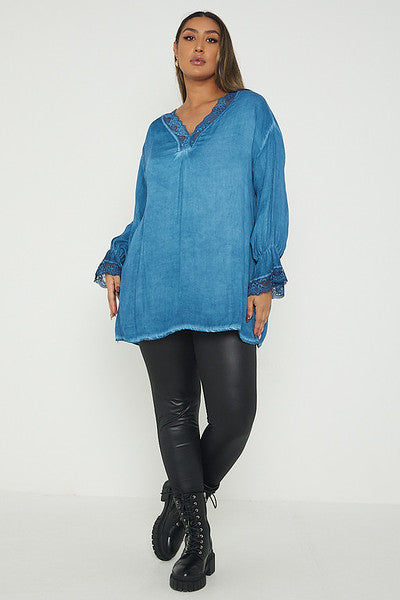 One Size Lace Trim Blouse
