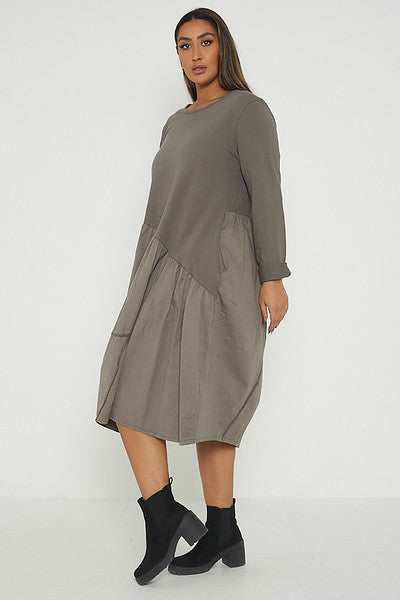 One Size Asymmetrical Skirt Long Sleeve Midi Dress