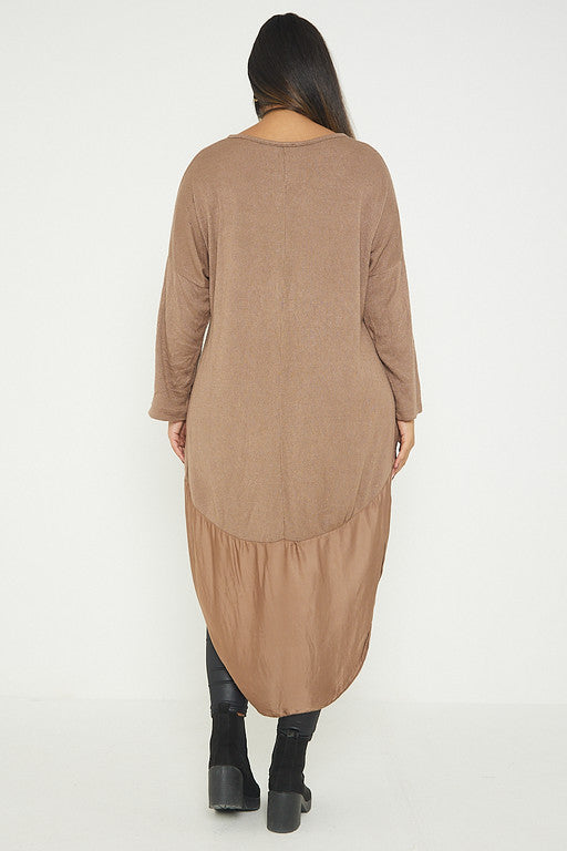 One Size Round Neck Knitted Jumper Dress With Satin Hem