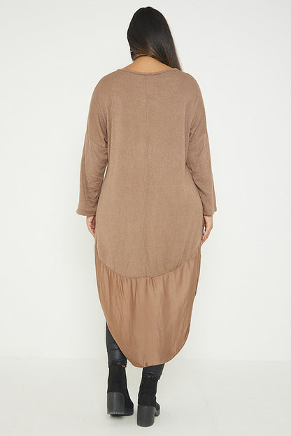 One Size Round Neck Knitted Jumper Dress With Satin Hem