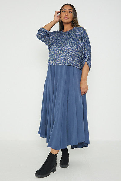 One Size Geo Print Jumper Top with Long Dress