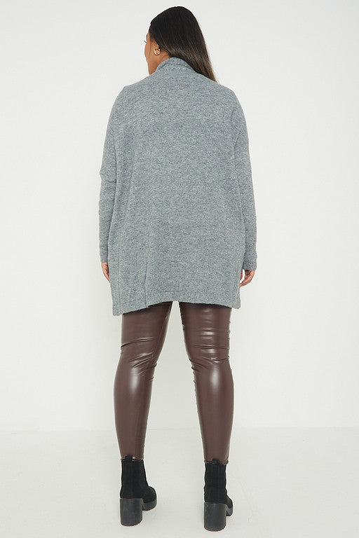 One Size Fringe Hem Pocket Cardigan Jumper