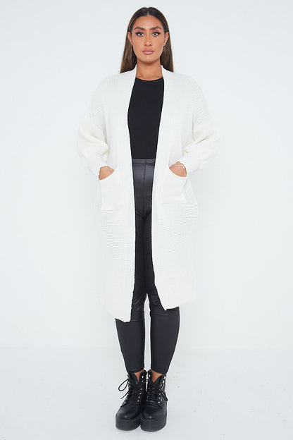 One Size Mid Length Knit Pocket Cardigan