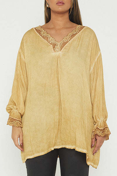 One Size Lace Trim Blouse
