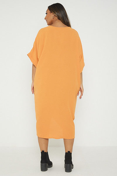 One Size Twist Front Mid Sleeve Midi Tunic Dress