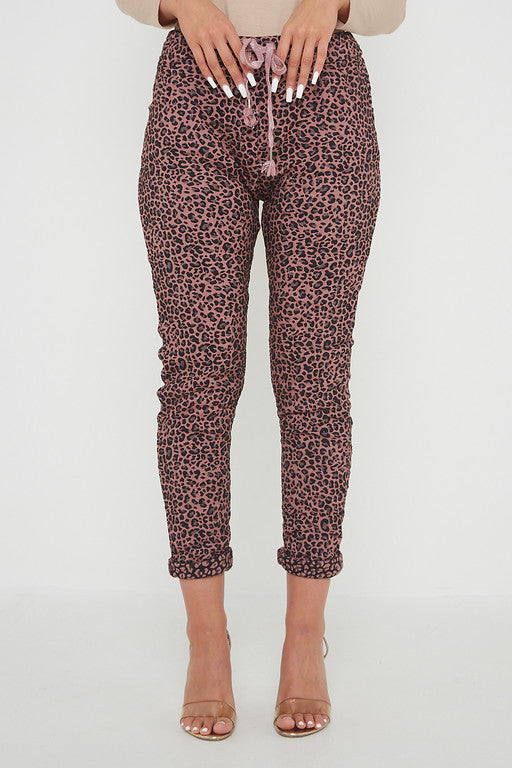 One Size Leopard Print Cuffed Trousers