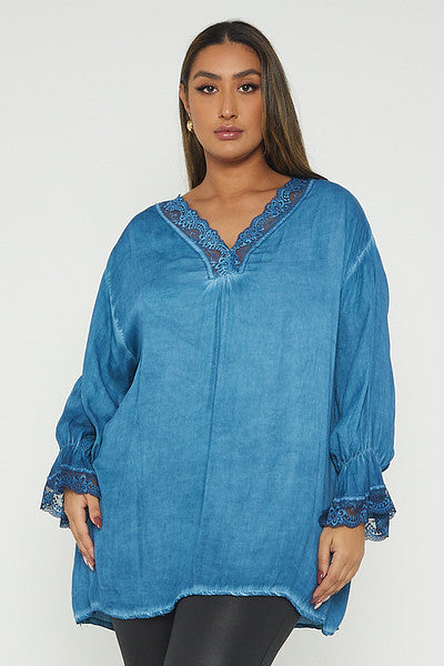 One Size Lace Trim Blouse