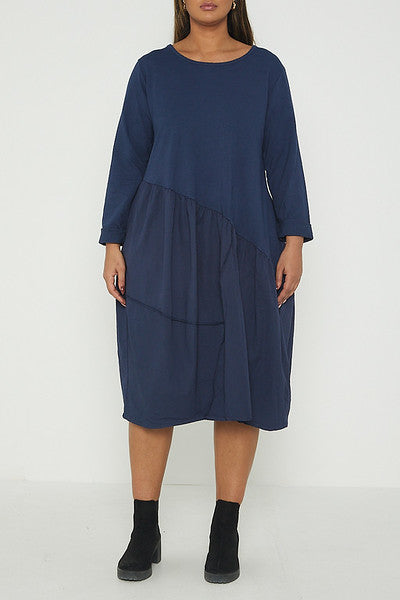 One Size Asymmetrical Skirt Long Sleeve Midi Dress