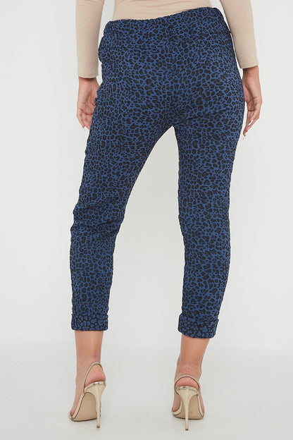 One Size Leopard Print Cuffed Trousers