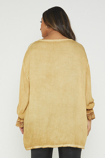 One Size Lace Trim Blouse
