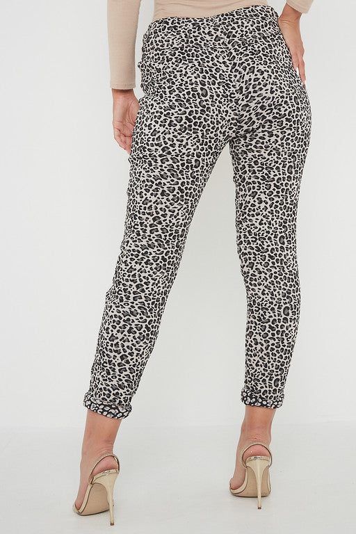 One Size Leopard Print Cuffed Trousers