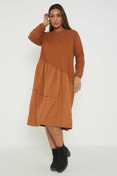 One Size Asymmetrical Skirt Long Sleeve Midi Dress
