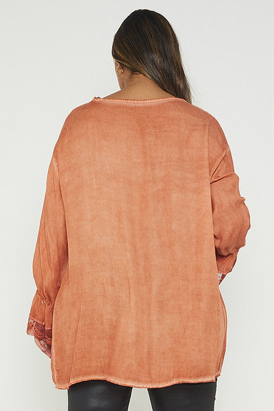 One Size Lace Trim Blouse