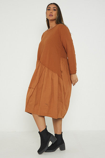 One Size Asymmetrical Skirt Long Sleeve Midi Dress