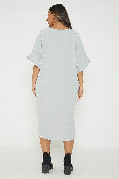 One Size Twist Front Mid Sleeve Midi Tunic Dress