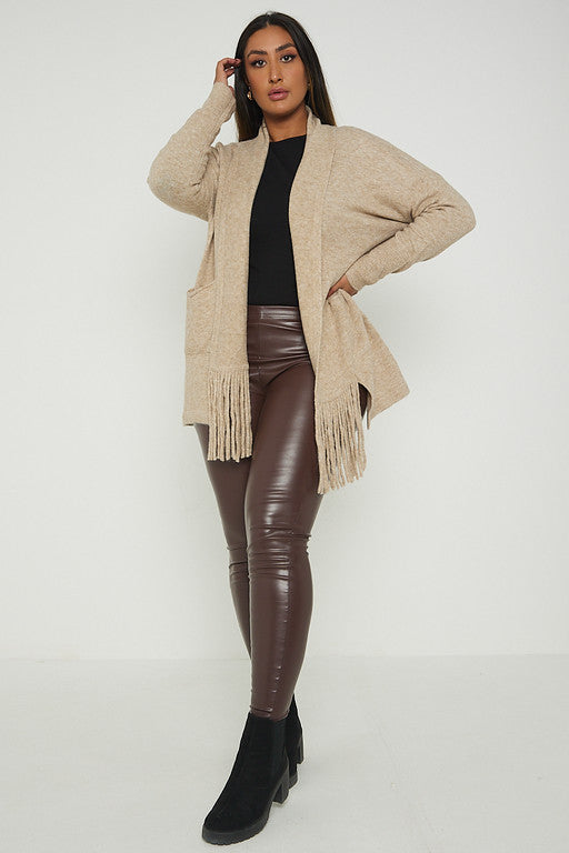One Size Fringe Hem Pocket Cardigan Jumper