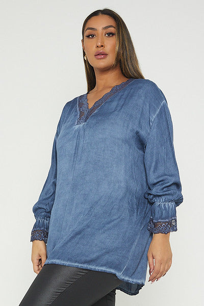 One Size Lace Trim Blouse