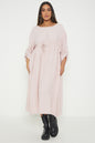 One Size  Crepe Turn Up Sleeve Pocket Midi Long Dress