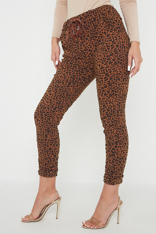 One Size Leopard Print Cuffed Trousers