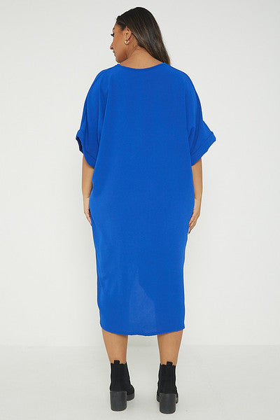 One Size Twist Front Mid Sleeve Midi Tunic Dress