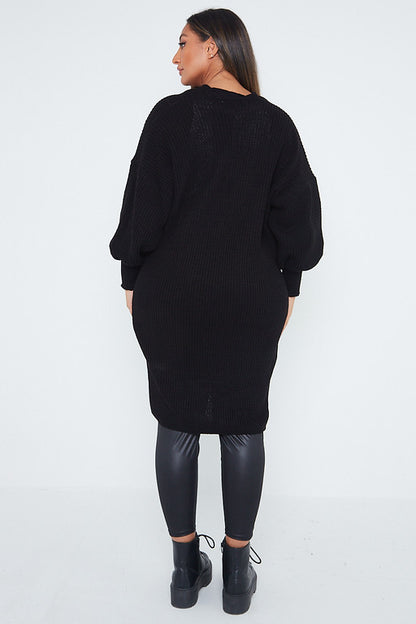 One Size Mid Length Knit Pocket Cardigan
