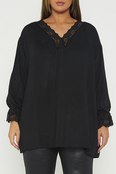 One Size Lace Trim Blouse