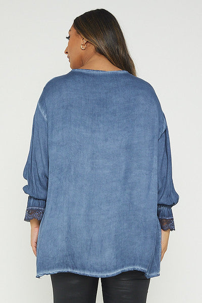 One Size Lace Trim Blouse