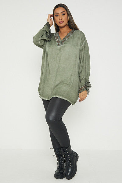 One Size Lace Trim Blouse