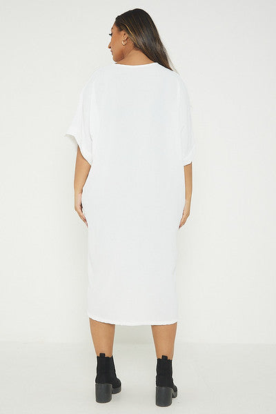 One Size Twist Front Mid Sleeve Midi Tunic Dress