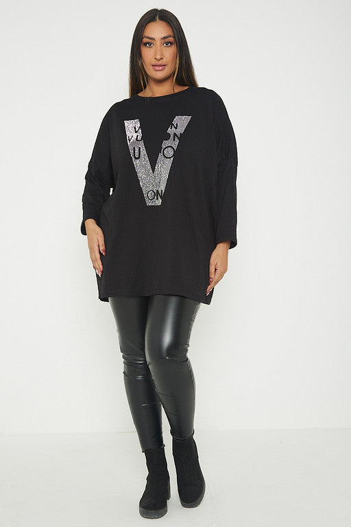 One Size V Print T-Shirt