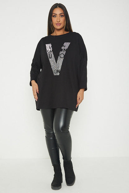 One Size V Print T-Shirt