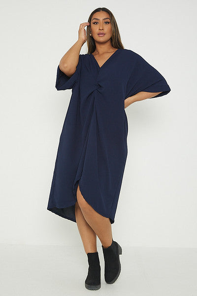 One Size Twist Front Mid Sleeve Midi Tunic Dress
