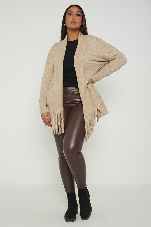One Size Fringe Hem Pocket Cardigan Jumper