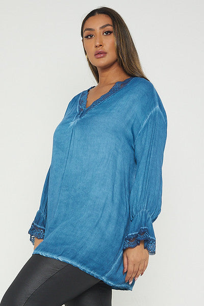 One Size Lace Trim Blouse