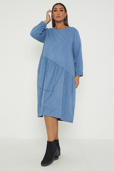 One Size Asymmetrical Skirt Long Sleeve Midi Dress