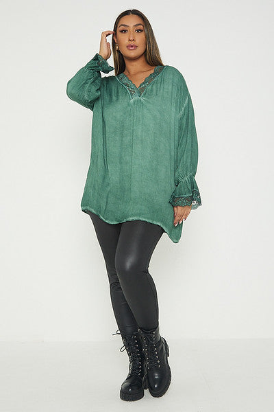 One Size Lace Trim Blouse