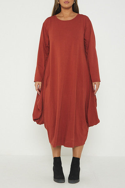 One Size Long Sleeved Waterfall Hem Midi Dress