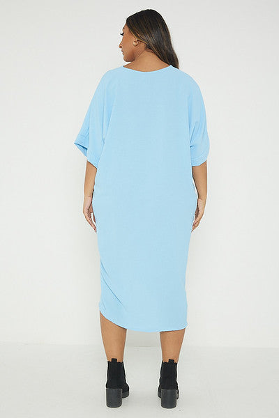 One Size Twist Front Mid Sleeve Midi Tunic Dress