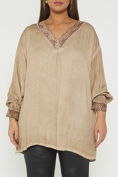 One Size Lace Trim Blouse