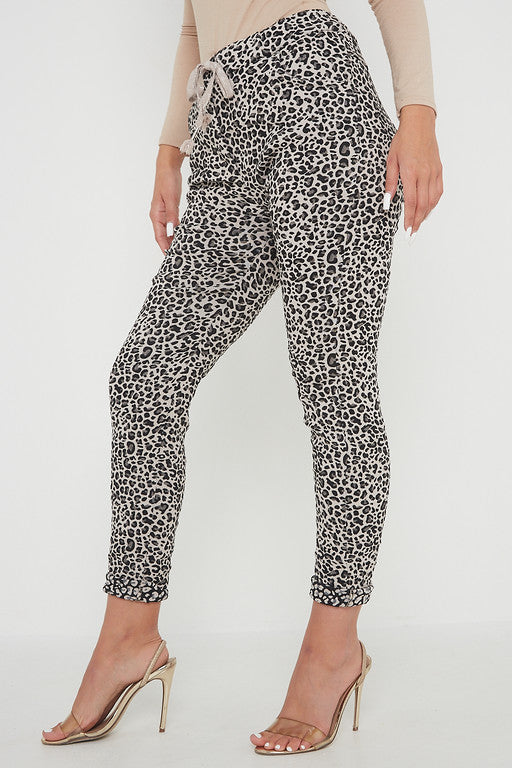 One Size Leopard Print Cuffed Trousers