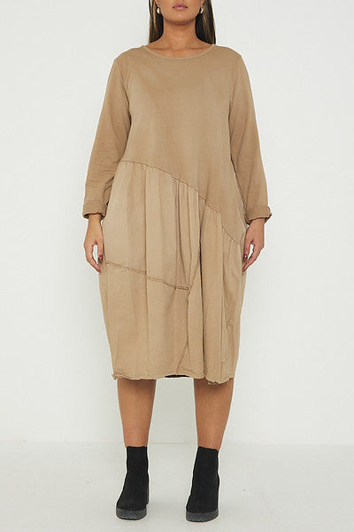 One Size Asymmetrical Skirt Long Sleeve Midi Dress