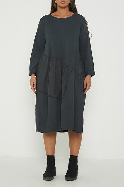 One Size Asymmetrical Skirt Long Sleeve Midi Dress
