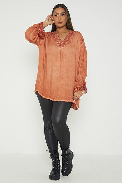 One Size Lace Trim Blouse