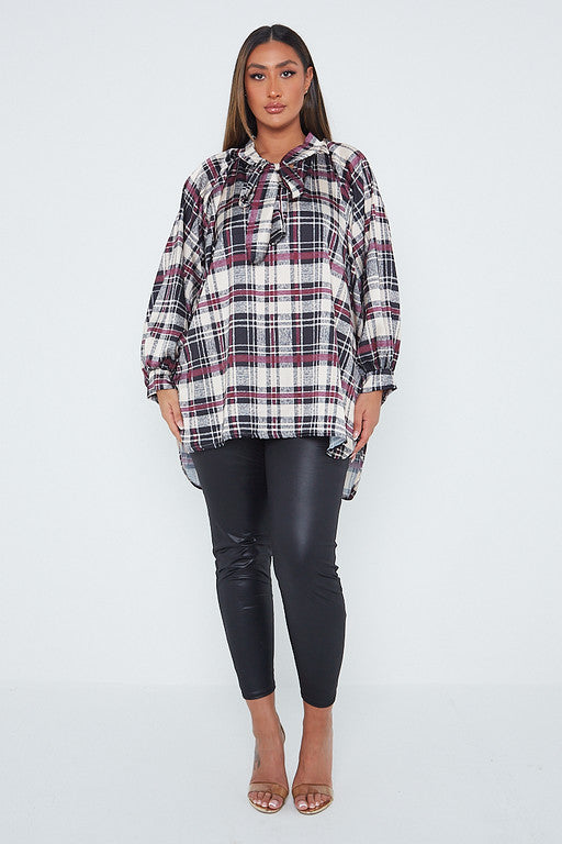 One Size Check Pussybow Blouse