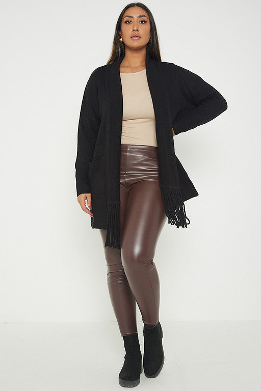One Size Fringe Hem Pocket Cardigan Jumper
