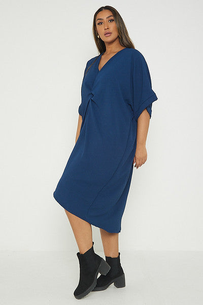 One Size Twist Front Mid Sleeve Midi Tunic Dress