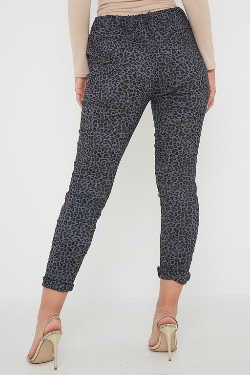 One Size Leopard Print Cuffed Trousers