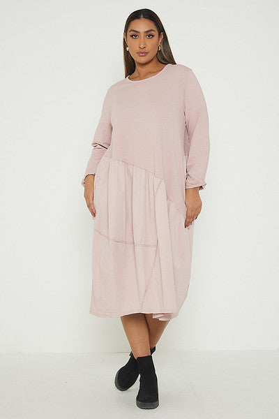 One Size Asymmetrical Skirt Long Sleeve Midi Dress