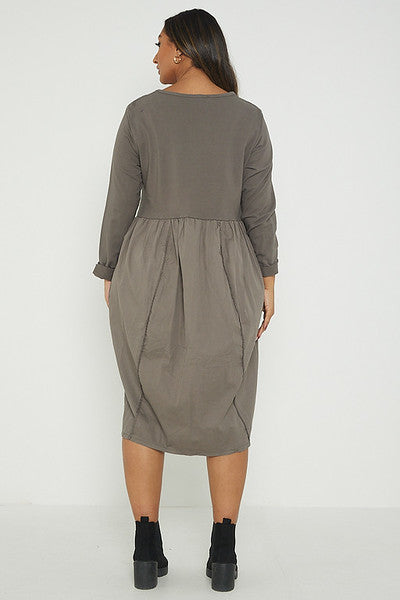 One Size Asymmetrical Skirt Long Sleeve Midi Dress